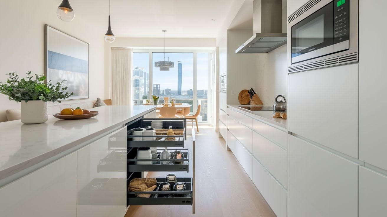 Microwave Cabinet with Pull-Out Drawer Below