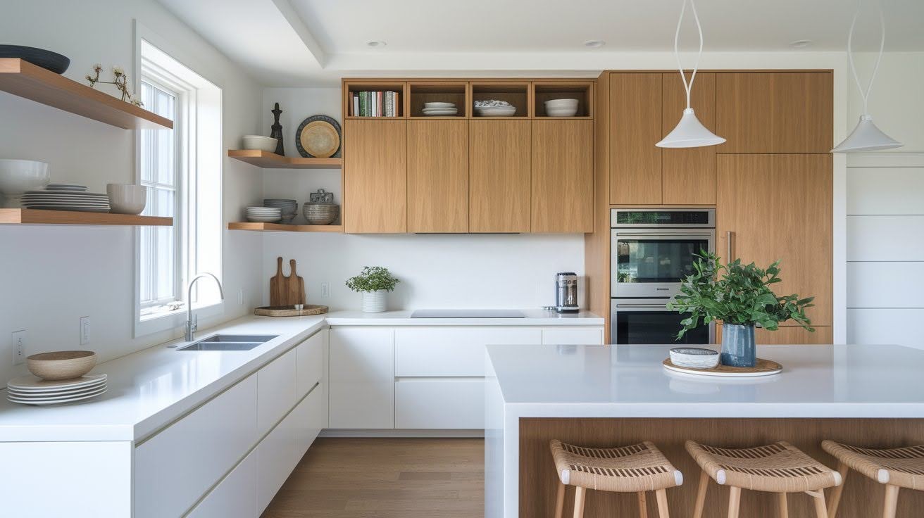 Microwave Cabinet with Surrounding Shelves