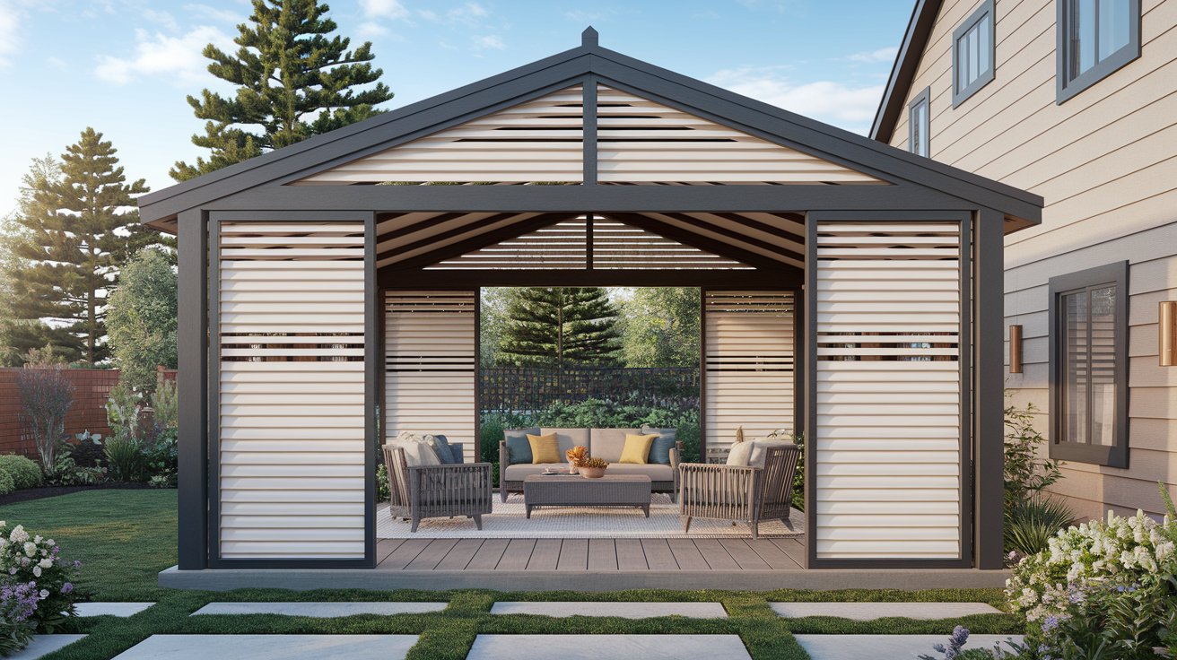 Gable Roof with Outdoor Blinds or Louvres