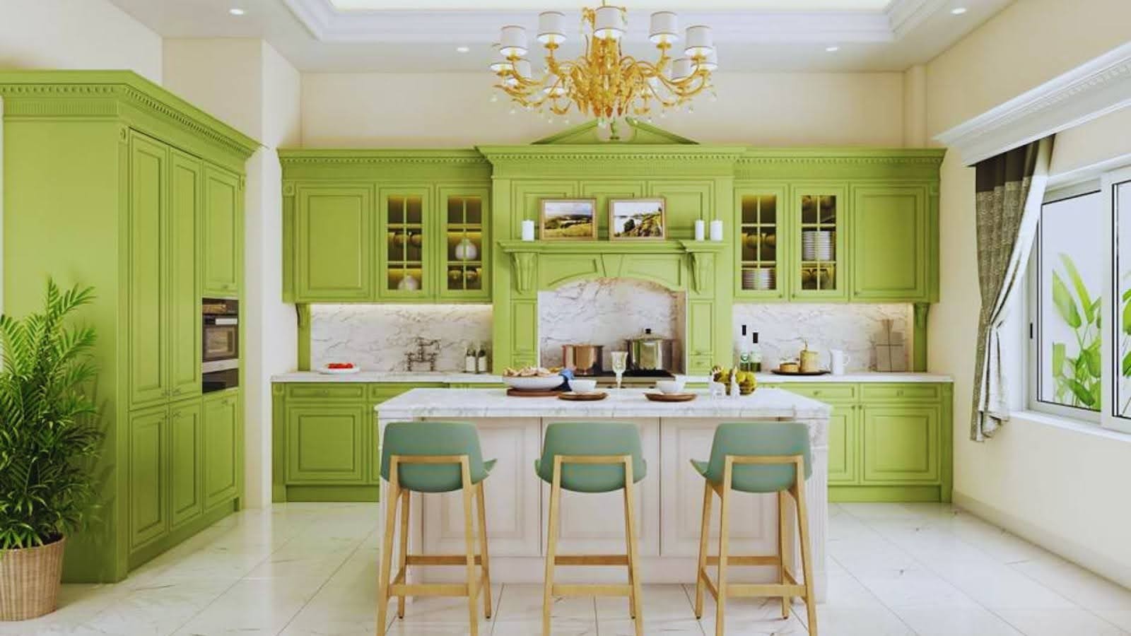 Light & Airy Green Kitchens