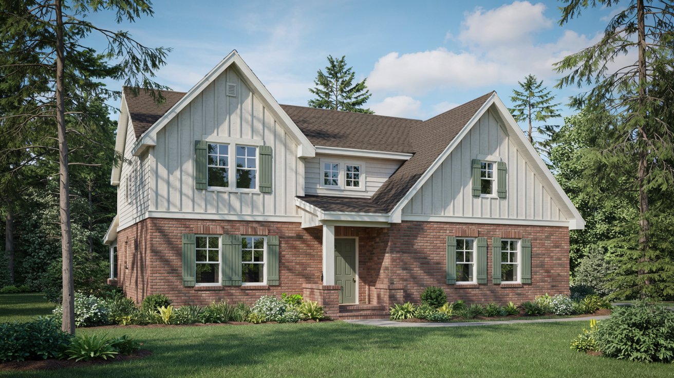 Red Brick Base with Vertical Board-and-Batten Vinyl