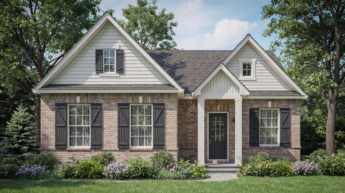 Classic Red Brick with Light Gray Vinyl Siding