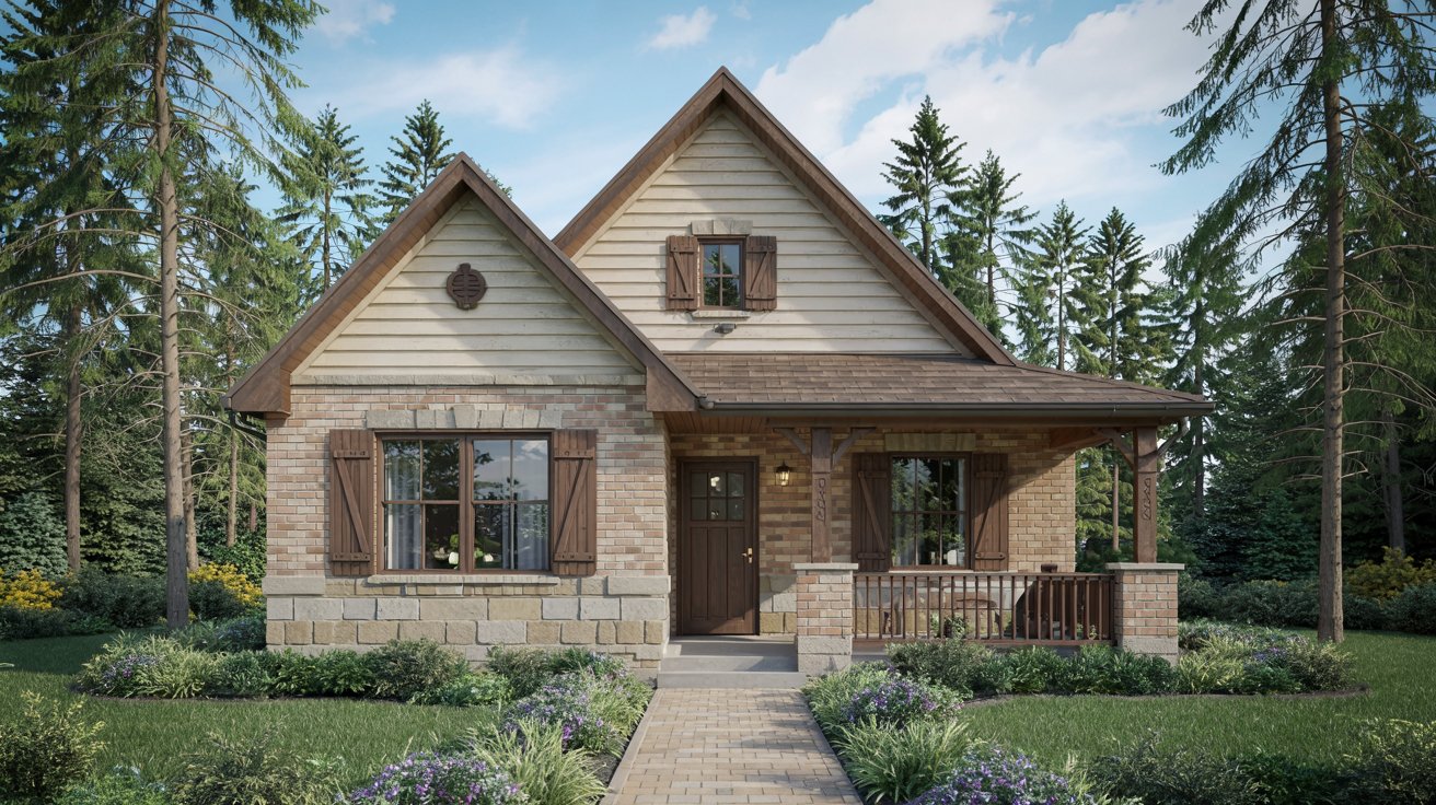 Warm Brown Brick with Beige or Cream Vinyl