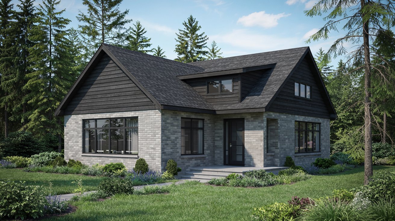 Gray Brick with Charcoal Vinyl Siding