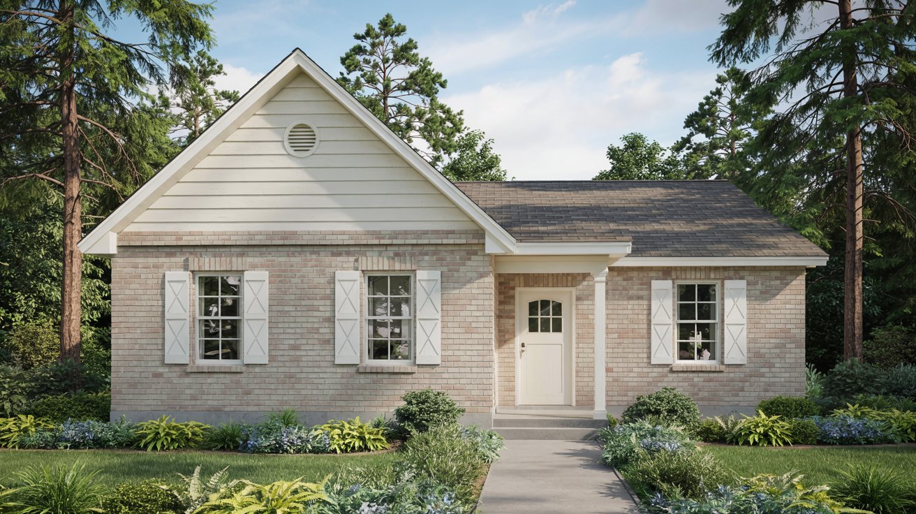 Multi-Tone Brick with Off-White Vinyl Siding