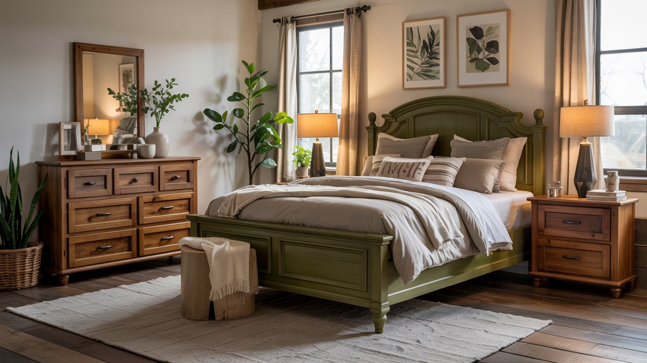 Rustic Wooden Furniture with Olive Accents