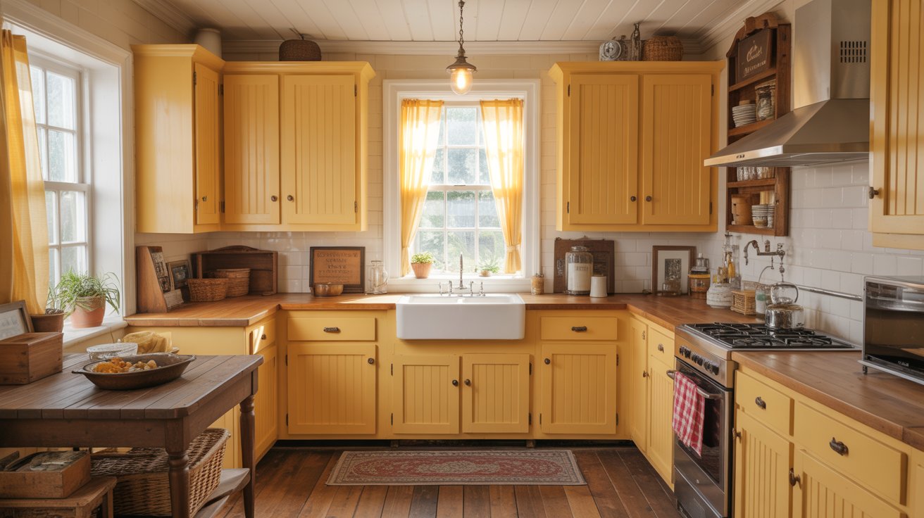 Beadboard Yellow Cabinetry for Classic Country Charm