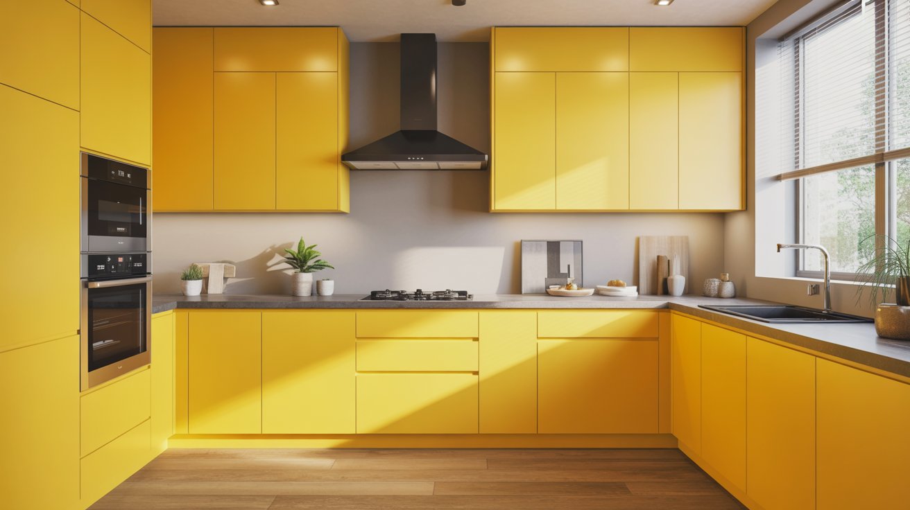 Bright Yellow Cabinets with Gray or Neutral Accents