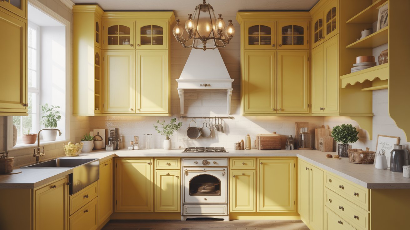 Lemon Yellow Cabinets with Vintage Hardware
