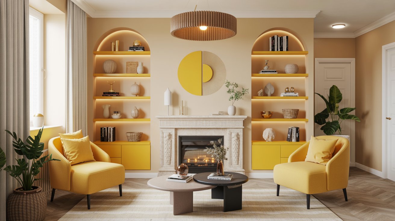 Sunny Yellow Accents on Shelves, Chairs, or Décor Pieces