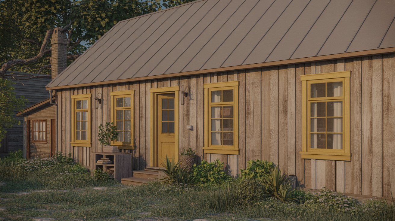 Yellow Painted Window Trims for Farmhouse Charm