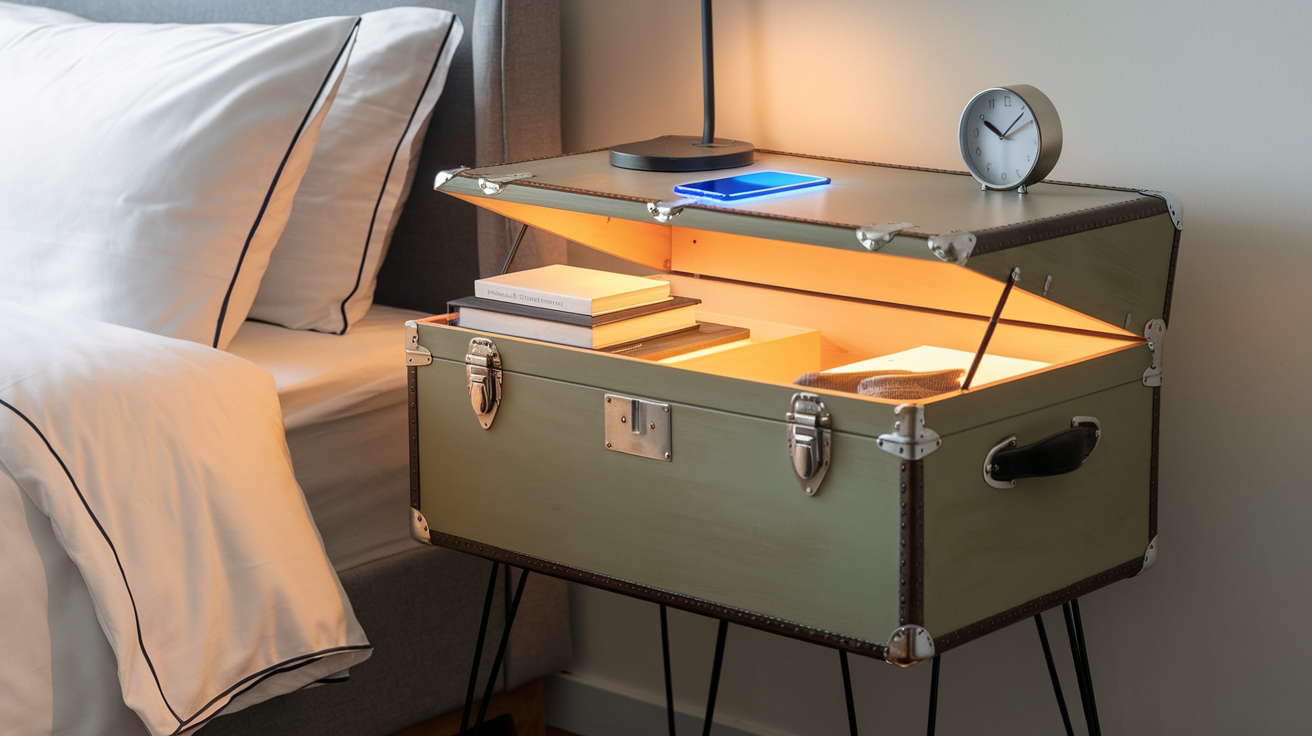 Trunk Nightstand with Hairpin Legs